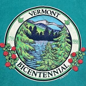 VTG 1991 Vermont Bicentennial Tourist Green Mountain T Shirt L Single Stitch